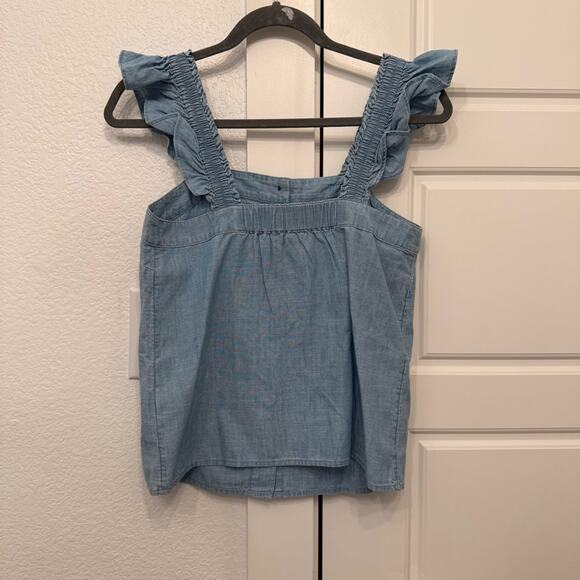 J.Crew Chambray Button-Front Tank Top With Ruffle Straps - Picture 4 of 7